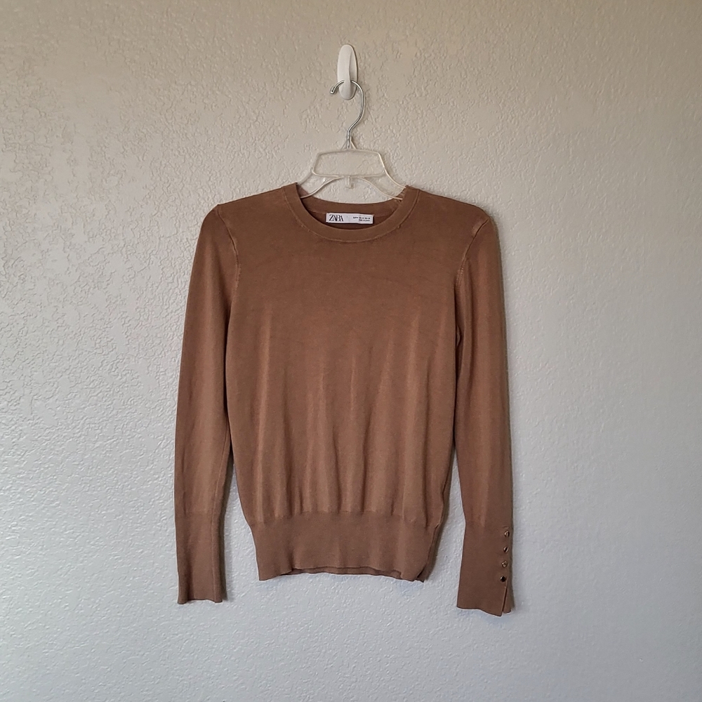 Zara Camel Knit Top with Button Detail